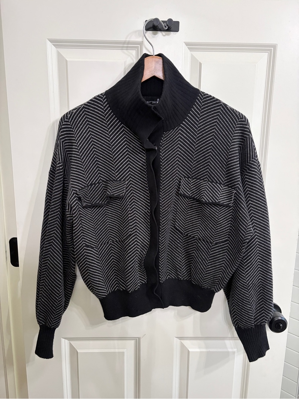 Like new size L Broadway 38 Women's Black & Gray Chevron Knit  bomber cardigan.